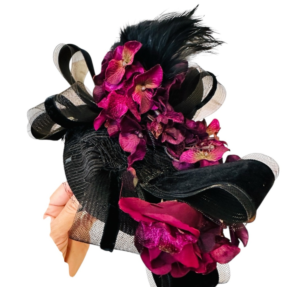 Vintage Victorian Black and fuchsia tilt hat